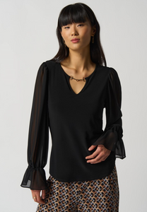 Joseph Ribkoff Black Ruffle Sleeve Top