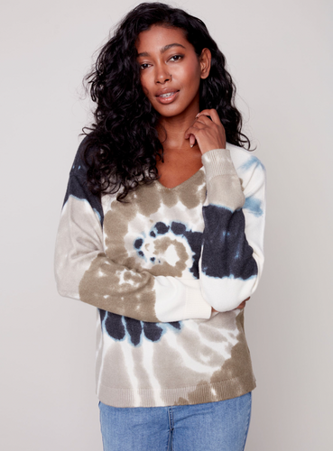 Charlie B. Navy/Beige Tie Dye Sweater