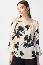 Load image into Gallery viewer, Joseph Ribkoff Floral Satin Off-the-Shoulder Top