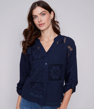Load image into Gallery viewer, Charlie B Navy Eyelet Top