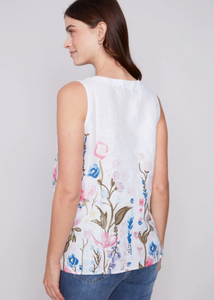Charlie B. Floral Printed White Linen Top