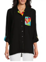 Load image into Gallery viewer, Multiples Black/Multi Button Front Shirt