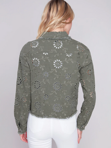 Charlie B Embroidered Eyelet Denim Jacket - Celadon