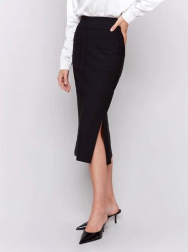 Charlie B Black Gutsy Crepe Skirt with Front Patch Pocket