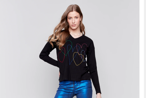Charlie B Heart Stitch V Neck Sweater