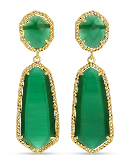 Charlotte, Long Double Drop Stone Stud Earrings