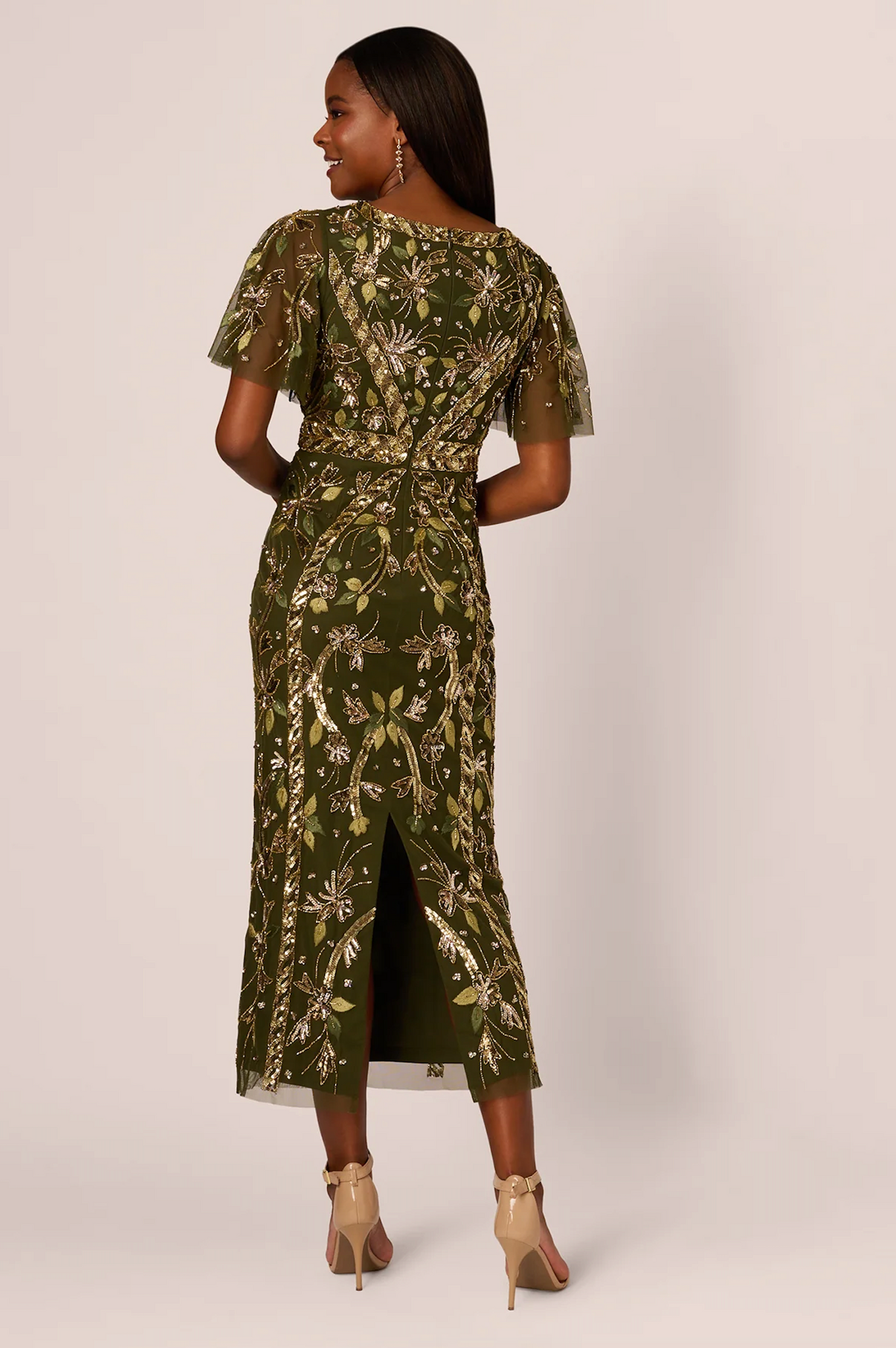 adrianna papell green and gold dress Green Gold One Shoulder Jacquard Dress | Adrianna Papell