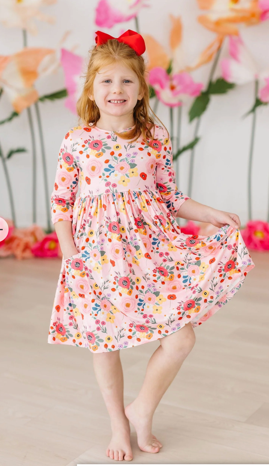 Bouquet Beauty 3/4 Sleeve Pocket Twirl Dress
