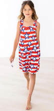 Load image into Gallery viewer, Stars &amp; Strips Ruffle Cross Back Dress