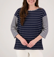 Load image into Gallery viewer, Multiples Navy White striped top with tie back
