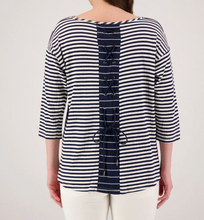 Load image into Gallery viewer, Multiples Navy White striped top with tie back