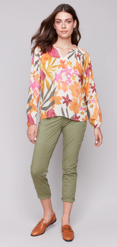 Charlie B Long Sleeve Popover Blouse - Bouquet