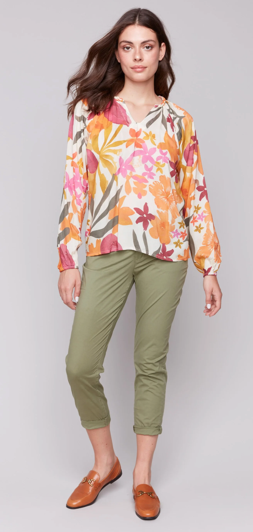 Charlie B Long Sleeve Popover Blouse - Bouquet