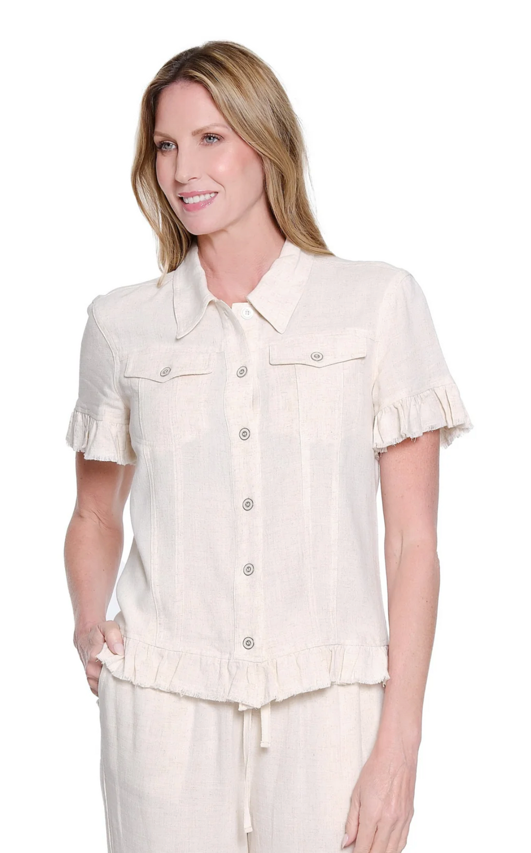 Ruffle Hem Jean Jacket - Flax