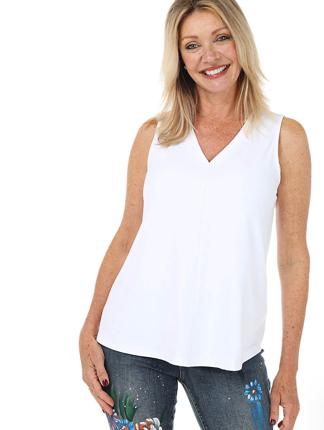 Lulu B Slv-Less V-Neck Top White