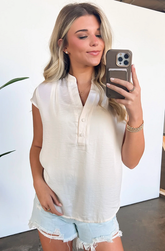 Drop Shoulder Button Front Blouse