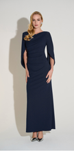 Load image into Gallery viewer, Joseph Ribkoff Scuba Crepe Trumpet Gown with Satin Cowl Sleeves