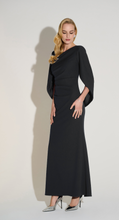 Load image into Gallery viewer, Joseph Ribkoff Scuba Crepe Trumpet Gown with Satin Cowl Sleeves