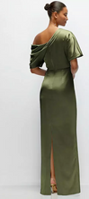 Load image into Gallery viewer, Asymmetrical Off-the-Shoulder Pleated Satin Dress