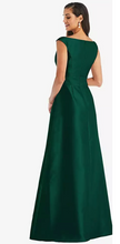 Load image into Gallery viewer, Off-the-Shoulder Draped Wrap Satin Maxi Dress Hunter Green