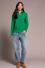 Load image into Gallery viewer, Soft Zip-Up V-Neck Sweater - Fieldgreen