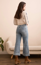Load image into Gallery viewer, Brooke Cuffed Palazzo Jeans- Washed Blue