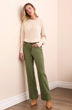 Load image into Gallery viewer, Comfort Stretch Fly Front Wide Leg Pants - Chive