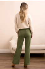 Load image into Gallery viewer, Comfort Stretch Fly Front Wide Leg Pants - Chive