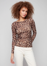 Load image into Gallery viewer, Printed Ruched Mesh Top - Leopard