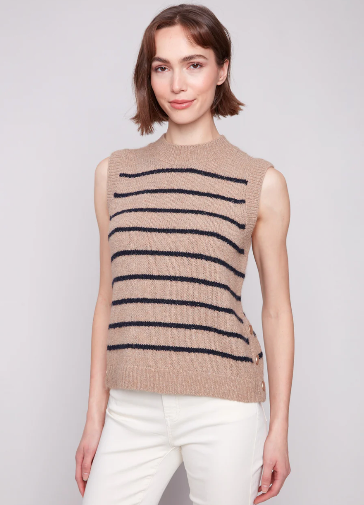 Charlie B Slvless V-Neck - Camel