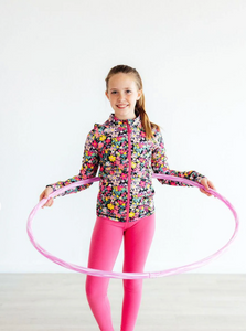 Flexible Floral Full-Zip Ruffle Active Jacket
