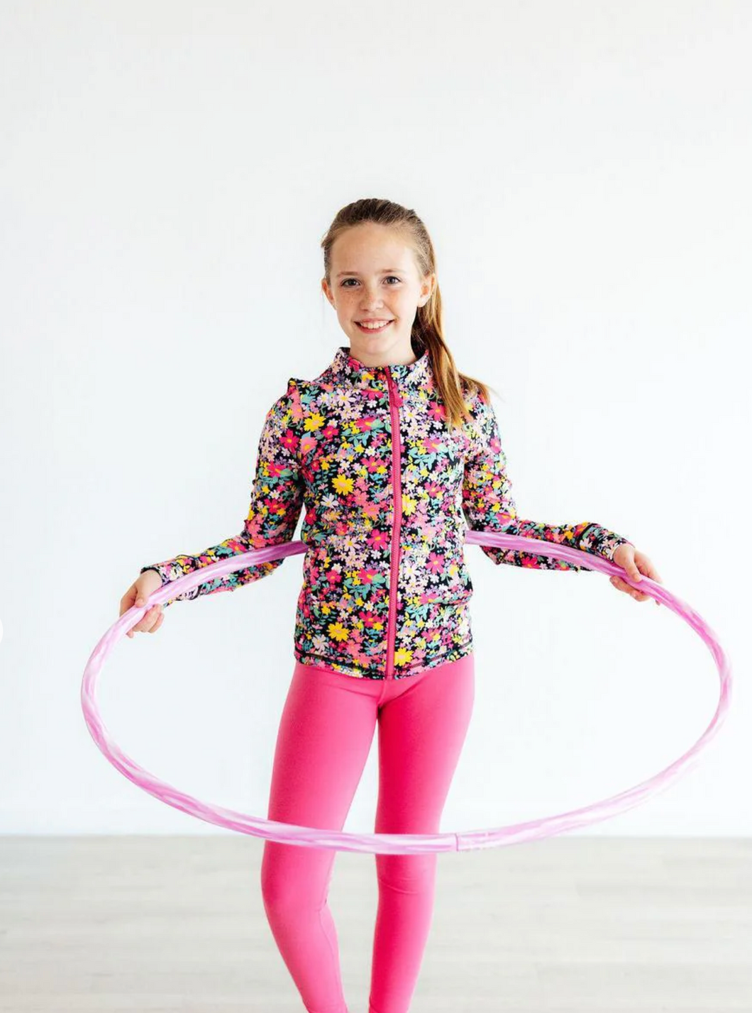 Flexible Floral Full-Zip Ruffle Active Jacket