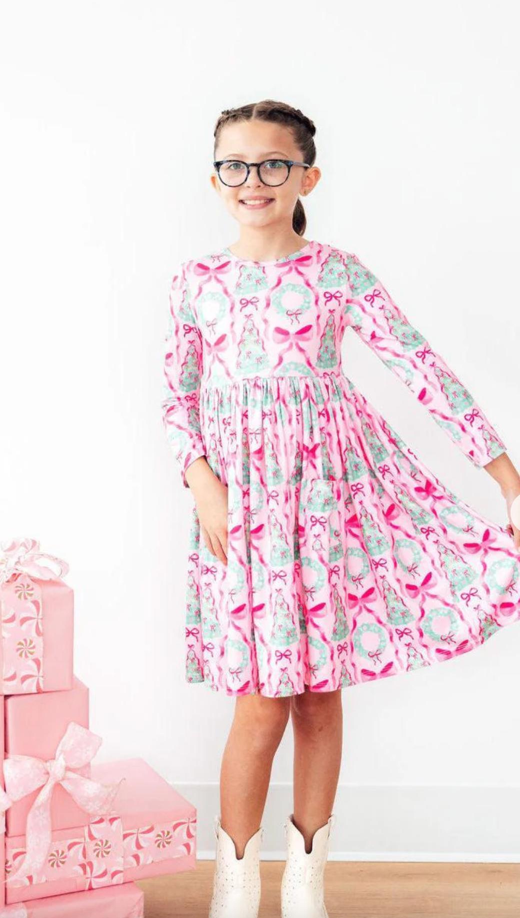 Jingle Bows L/S Pocket Twirl Dress