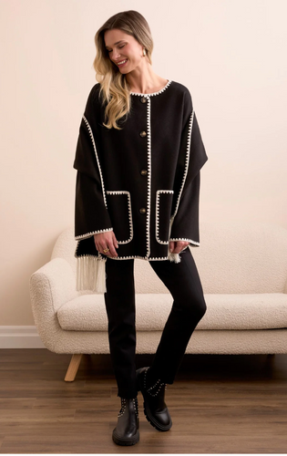 Button-Front Coat With Detachable Scarf