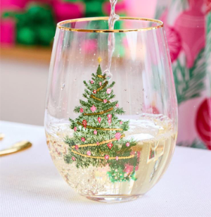 Glass Stemless Wine Whimsical Tree