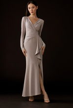 Load image into Gallery viewer, Joseph Ribkoff Sparkle Knit Long Sleeve Wrap Gown