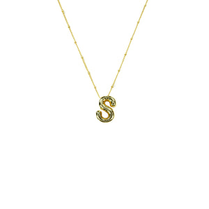 Initial Balloon Bubble Gold Necklace: V / GOLD SMOOTH