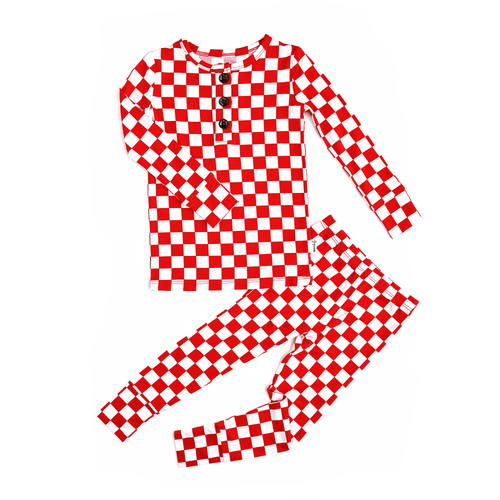 Beck Red Checks 2P Set Christmas Bamboo Pajamas Kids Sleepie: 6/7