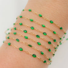 Load image into Gallery viewer, V250ENGF. 14k Gold Filled Enamel Satellite Chains: Green Shade / 1.1mm-2mm / Satellite