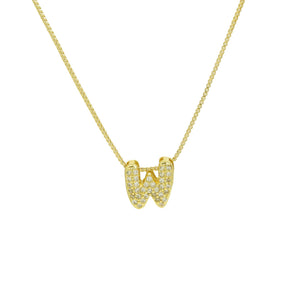 Mini CZ Initial Necklace with charms: R Initial & Necklace