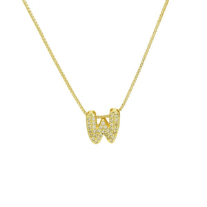 Mini CZ Initial Necklace with charms: P Initial & Necklace