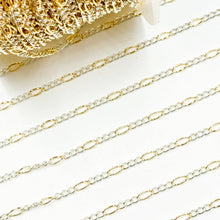Load image into Gallery viewer, 2431CTT. Gold Filled and Sterling Silver Figaro Style Chain: 1 Ft. / 5.1mm-6mm / Figaro