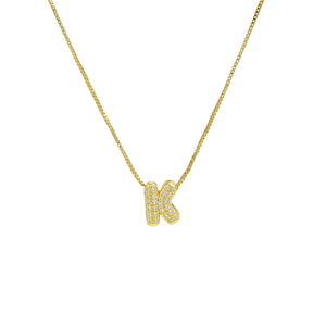 Mini CZ Initial Necklace with charms: R Initial & Necklace