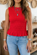 Load image into Gallery viewer, Western Solid Round Sleeveless Tank Top: Fiery Red / S