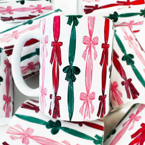 Christmas Bow Ribbon Ceramic Coffee Mug, Christmas Mugs