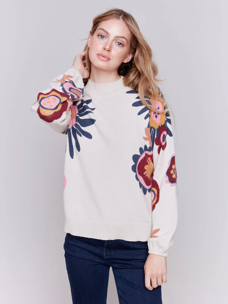 Charlie B Floral Printed Plush Sweater