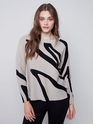 Charlie B. Beige/Black Printed Sweater