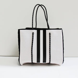 The Ella Neoprene Tote white with Black Wovens sides