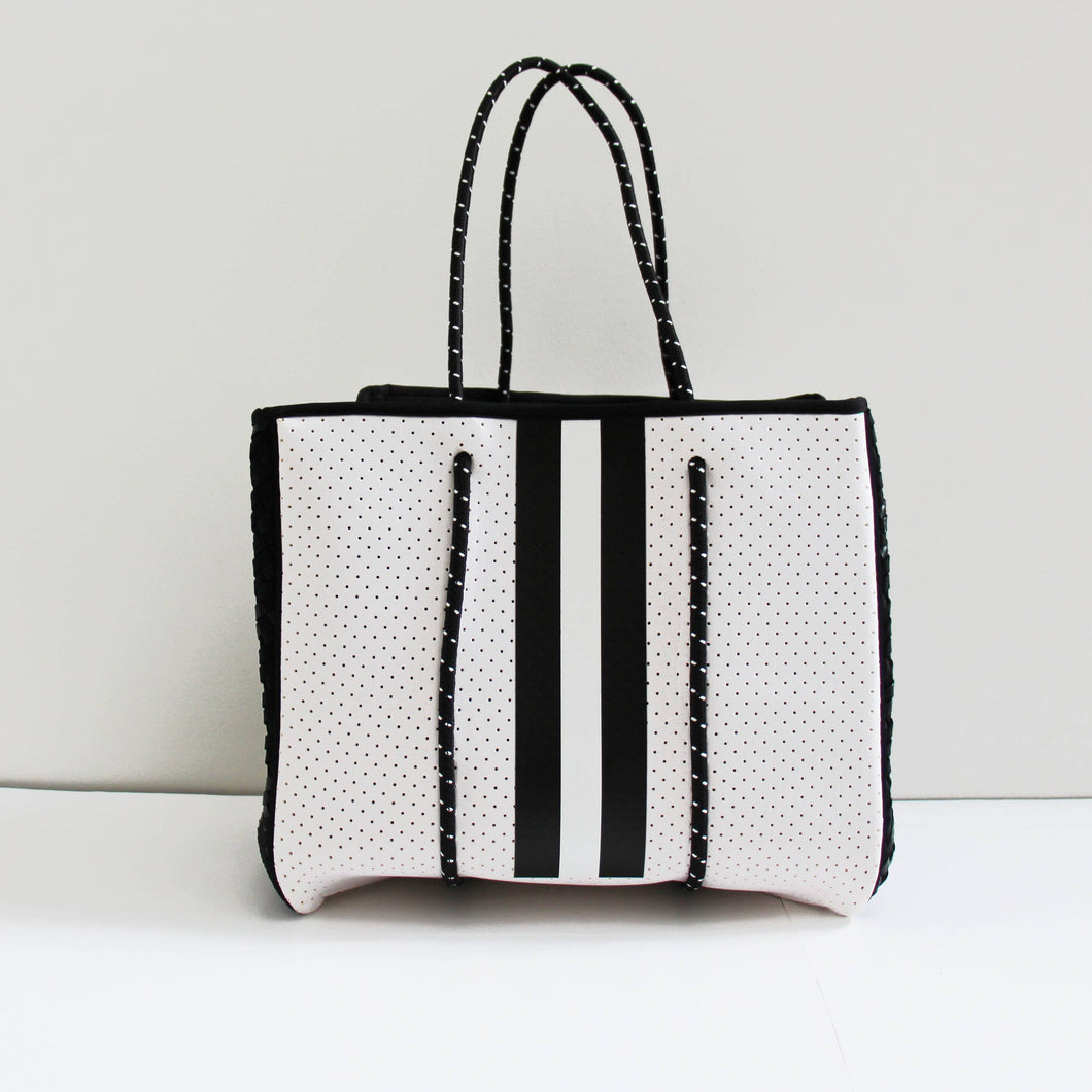 The Ella Neoprene Tote white with Black Wovens sides