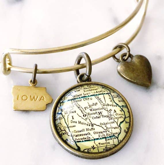 Iowa Map Charm Bracelet